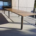 Custom Dining Table 4500 x 1200 x 750mm Powdercoated Aluminium base with solid Antique Oak Top. Yallingup Western Australia