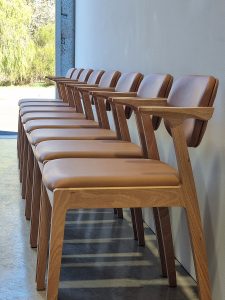 Kinross Chair in WA Blackbutt with Pelle Ultimo Tan leather.