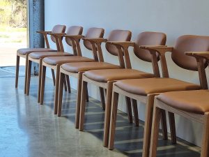 Kinross Chair in WA Blackbutt with Pelle Ultimo Tan leather.