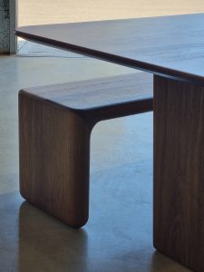 Morey Dining Table in American Walnut 2400 x 1000 x 740mm With Hippo Benches.