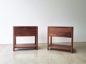 Custom 2 drawer bedside table with shelf in American Walnut