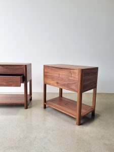 Custom 2 drawer bedside table with shelf in American Walnut