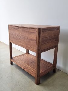 Custom 2 drawer bedside table with shelf in American Walnut