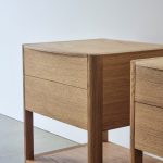 Custom 2 drawer bedside table with shelf in American Oak.