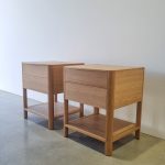 Custom 2 drawer bedside table with shelf in American Oak.