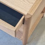 Custom 2 drawer bedside table with shelf in American Oak.