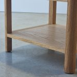 Custom 2 drawer bedside table with shelf in American Oak.